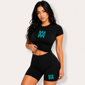 Women's 2-Piece Seamless Yoga Set (Black/Turquoise) - High-Waist Leggings/Shorts and Sports Bra for Workout, Gym, and Activewear