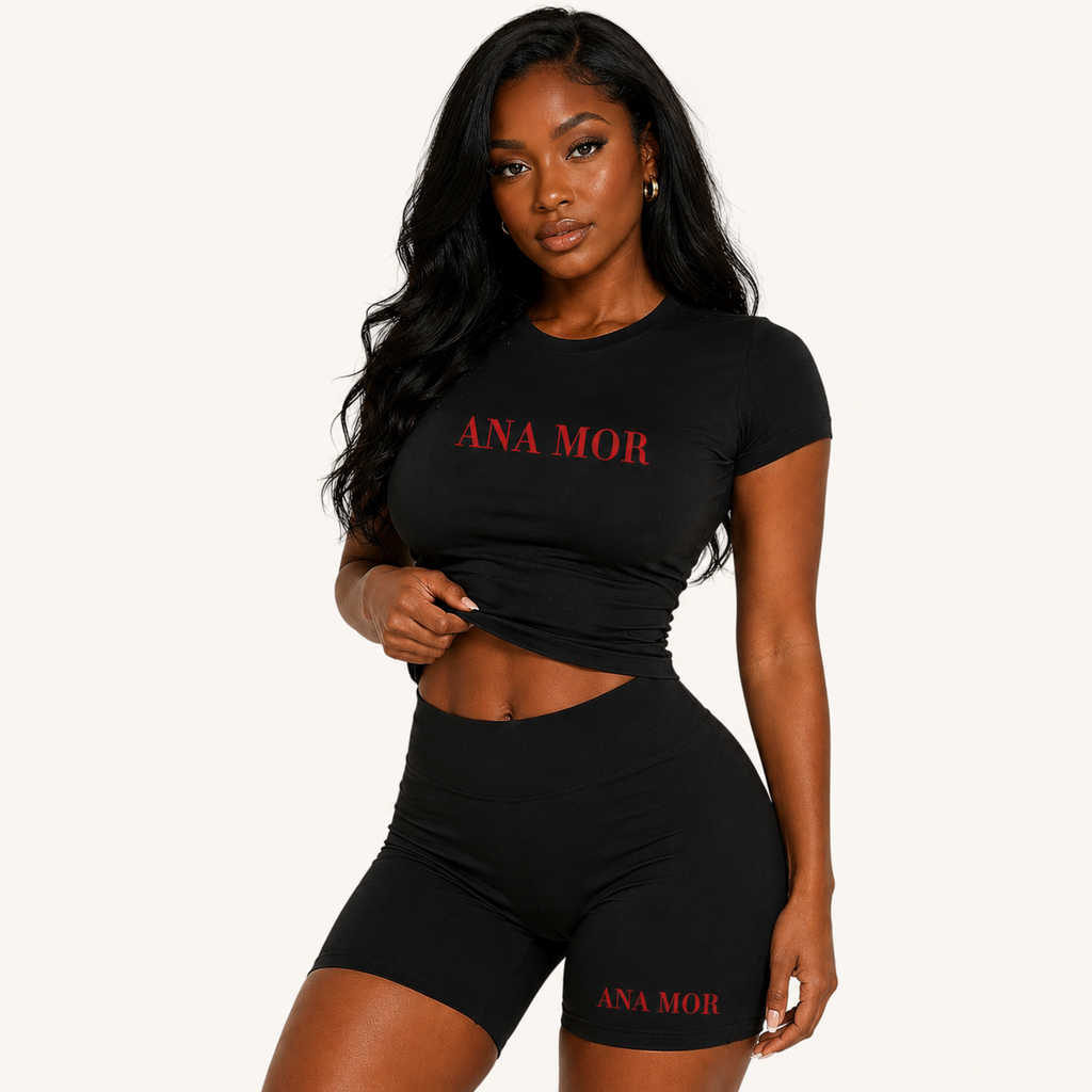 Women's 2-Piece Seamless Yoga Set (Black/Burgundy)- High-Waist Leggings/Shorts and Sports Bra for Workout, Gym, and Activewear