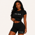 Women's 2-Piece Seamless Yoga Set (Black/White) - High-Waist Leggings/Shorts and Sports Bra for Workout, Gym, and Activewear